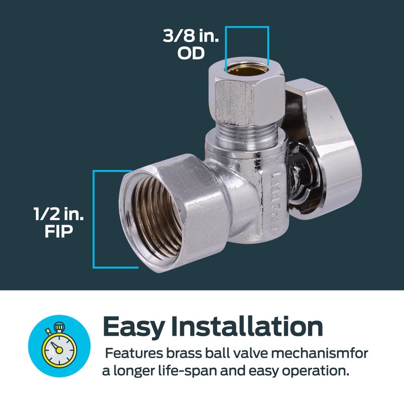 Eastman 1/2 Inch FIP x 3/8 Inch OD Compression Quarter Turn Angle Stop Valve, Brass Plumbing Fitting, Chrome, 10733LF - Image 5